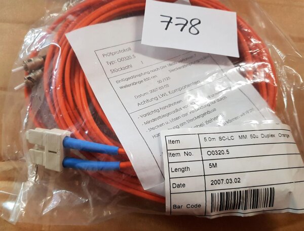 O0320.5 LWL Cable LC-SC 50/125µ, OM2, 5m Glasfaser Patchkabel