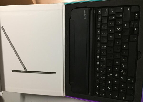 Logitech Ultrathin Magnetic Clip-On Keyboard Cover für iPad Air 2 (kabellose Bluetooth-Tastatur und Halterung, deutsches Tastaturlayout QWERTZ) schwarz